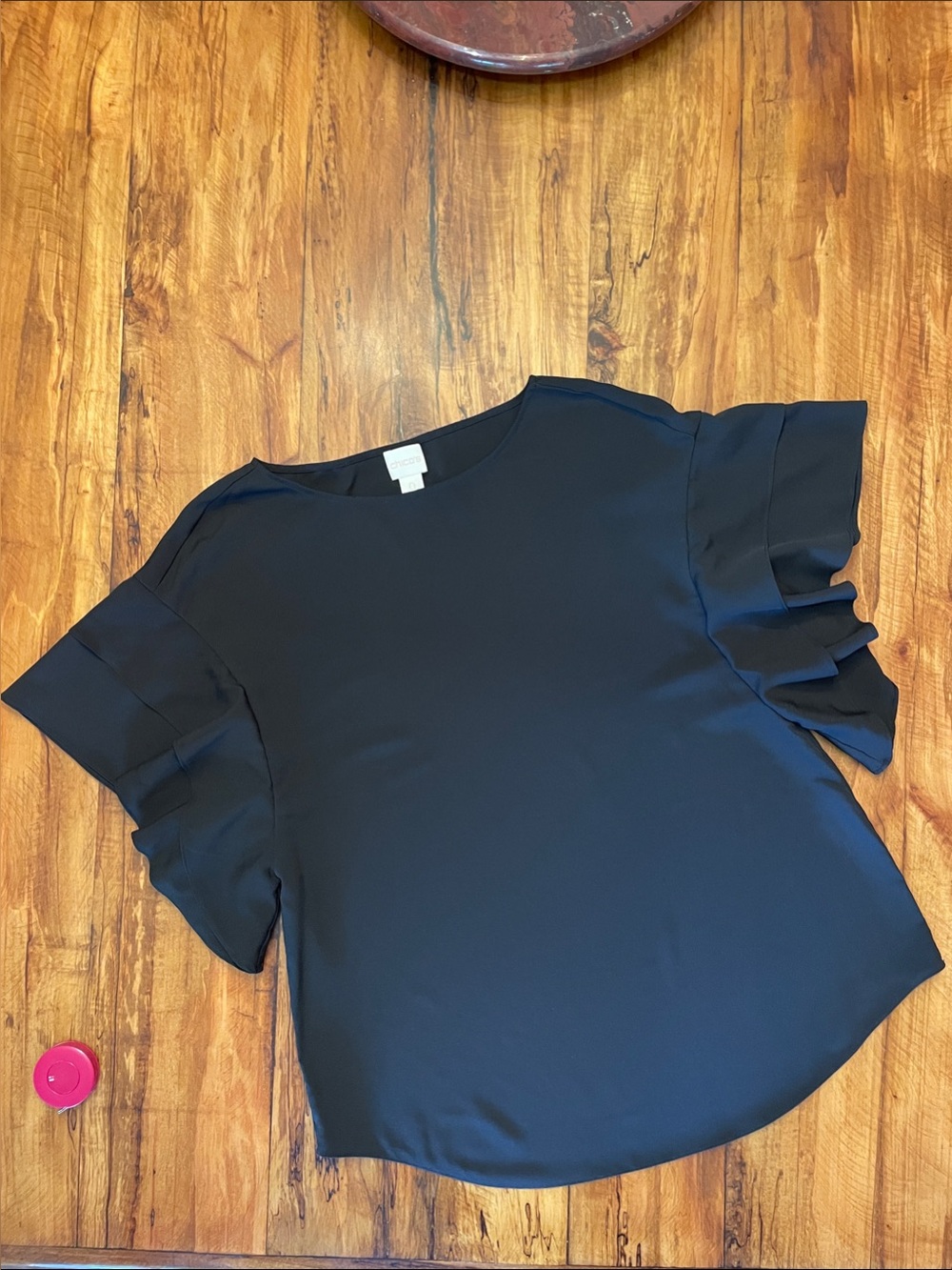 Chico's Black Layered Ruffle Sleeve Blouse sz 0 Medium